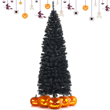6ft Blue Unlit Artificial Christmas Halloween Pencil Holiday Tree with Metal Stand