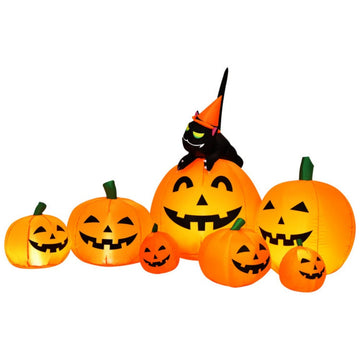 7.5ft Halloween Inflatable Pumpkin with LED Lights and Witch Cat