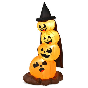 7ft Giant Halloween Inflatable Pumpkin with Witch Hat and LED Lights