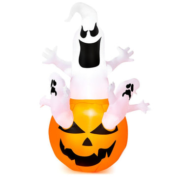 6ft LED Pumpkin Ghost Inflatable for Halloween Decor