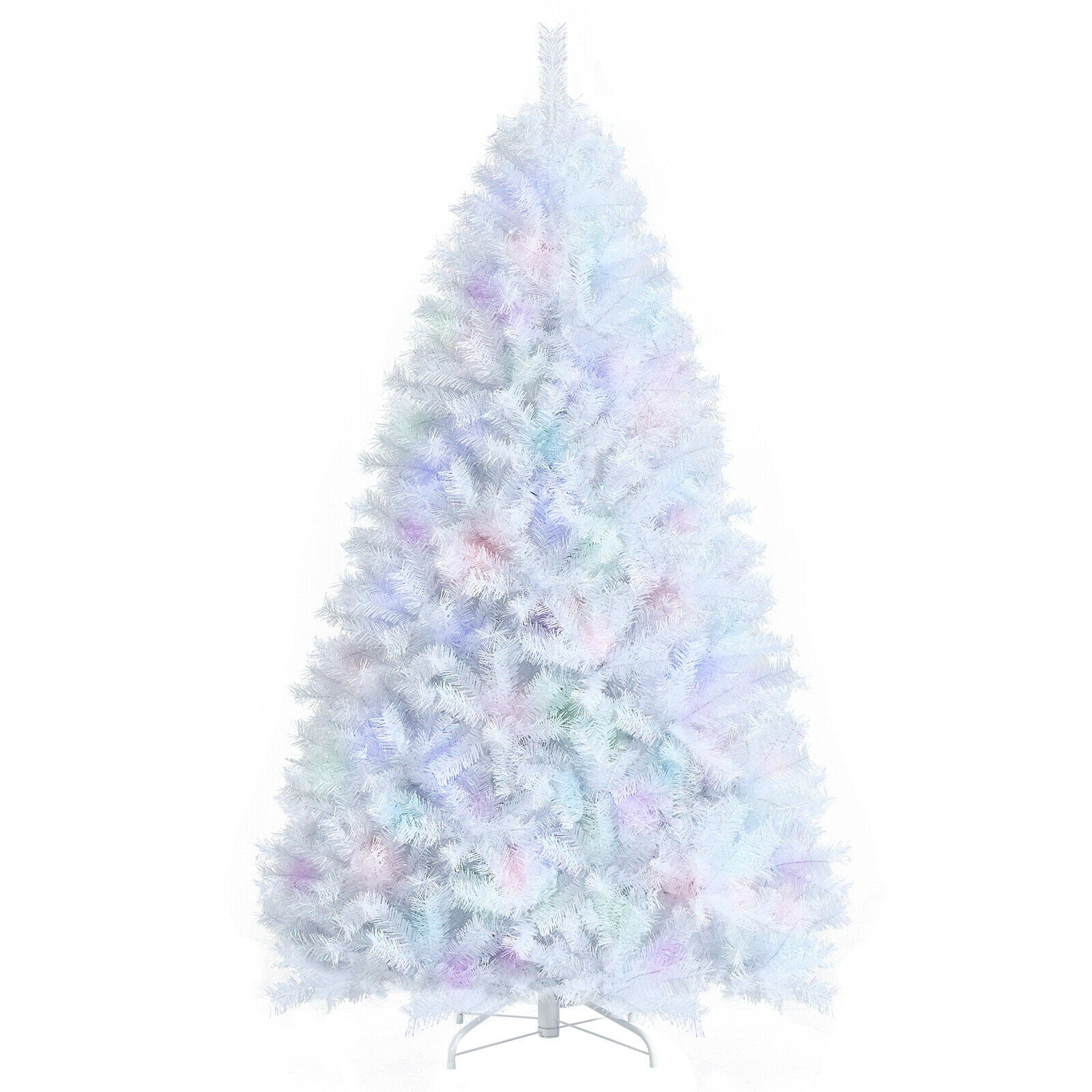 7 ft White Easy Assemble Glittering Christmas Tree with Metal Stand and Iridescent Branch Tips