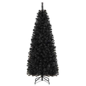 6ft Black Halloween Tree with Warm White Lights and PVC Branch Tips