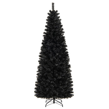 7ft Black Halloween Tree with Warm White Lights and PVC Branch Tips