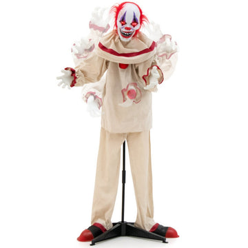 5ft Motion Activated Scary Animatronic Clown Indoor and Outdoor Halloween Decoration with Red Eyes