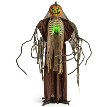6ft Halloween Animatronics Light-Up Talking Pumpkin Ghost with Glowing Ribs and Moving Head