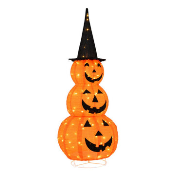 5ft Spooky Halloween Decor Glowing Stacked Pumpkins with Witch Hat