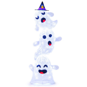 4ft Outdoor Lighted Standing Stacked Ghost Decor with 120 LED Lights