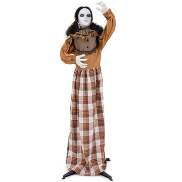 Spooky Jump-Scare Halloween Animatronic Haunted Woman with Red Eyes and Sound Activation