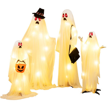 4 Pack Halloween LED Illuminated Cloth Ghost Decorations with Red and Warm White Lights