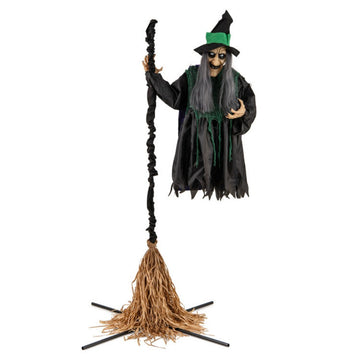 7FT Halloween Animatronic Sound-Activated Flying Witch with LED Lights