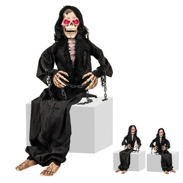 5ft Scary Talking Reaper Decoration Animated Sitting Figure with Spooky Voice and Glowing Eyes
