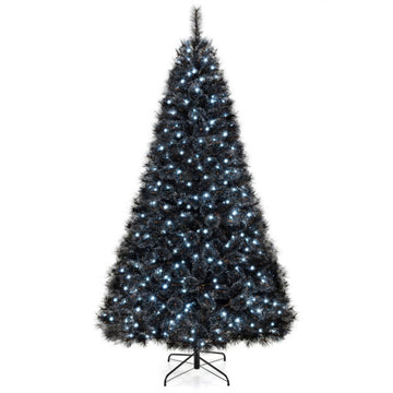 8ft Black Halloween Christmas Tree with PVC Branch Tips and 450 White LED Lights