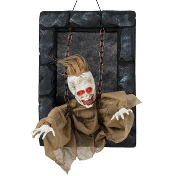 Sound Activated Halloween Hanging Zombie Prisoner for Halloween with Red Light