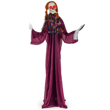 6ft Halloween  Animated Scary Girl Holding Book with Light-Up Eyes and Sound Moving Arms and Head