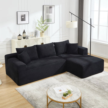 Black Stripe 3 Seat L-Shape Modular Sectional Sofa Couches with Memory Foam for Living Room (Right Facing Chaise)
