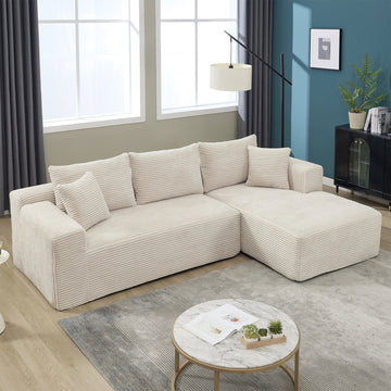 Beige Stripe 3 Seat L-Shape Modular Sectional Sofa Couches with Memory Foam for Living Room (Right Facing Chaise)
