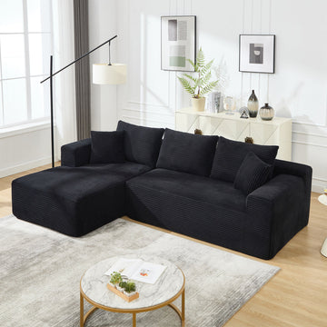 Black Stripe 3 Seat L-Shape Modular Sectional Sofa Couches with Memory Foam for Living Room (Left Facing Chaise)