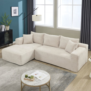 Beige Stripe 3 Seat L-Shape Modular Sectional Sofa Couches with Memory Foam for Living Room (Left Facing Chaise)