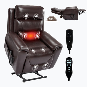 Dark Brown Faux Leather Dual Motor Infinite Position Up to 350 LBS Power Lift Recliner Chair with 8-Point Vibration Massage and Lumbar Heating