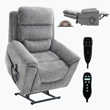 Dark Gray Chenille Dual Motor Infinite Position Up to 350 LBS Power Lift Recliner Chair with 8-Point Vibration Massage and Lumbar Heating