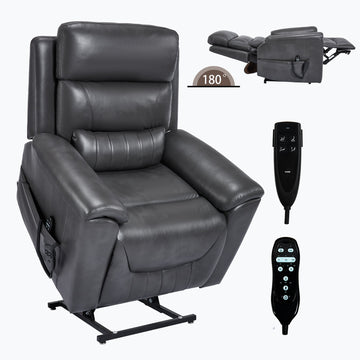 Dark Gray Faux Leather Dual Motor Infinite Position Up to 350 LBS Power Lift Recliner Chair with 8-Point Vibration Massage and Lumbar Heating