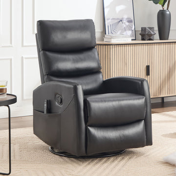 Black Faux Leather Fabric Heat Massage Manual Recliner Chair with Rocker and Swivel for Living Room