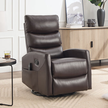 Brown Faux Leather Fabric Heat Massage Manual Recliner Chair with Rocker and Swivel for Living Room