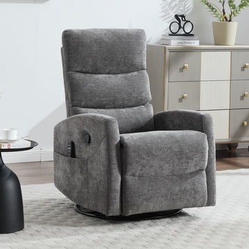 Dark Gray Chenille Fabric Heat Massage Manual Recliner Chair with Rocker and Swivel for Living Room