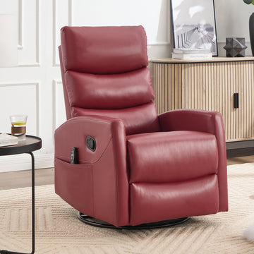 Red Faux Leather Fabric Heat Massage Manual Recliner Chair with Rocker and Swivel for Living Room
