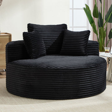 Black Round Sectional Sofa Couches Bed with Memory Foam and three pillows for Living Room