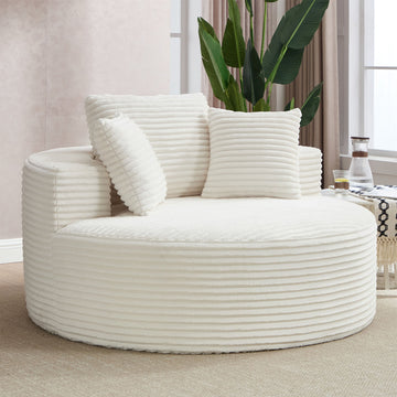 White Round Sectional Sofa Couches Bed with Memory Foam and three pillows for Living Room