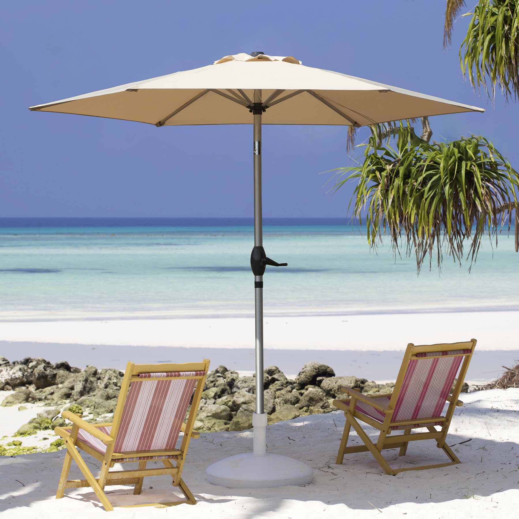 7.5FT Patio Umbrella, Outdoor Table Umbrella with Push Button Tilt and Crank, UV Protection Waterproof Market Sun Umbrella with 8 Sturdy Ribs for Garden, Deck, Backyard, Pool (Beige)