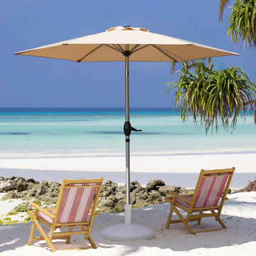 7.5FT Patio Umbrella, Outdoor Table Umbrella with Push Button Tilt and Crank, UV Protection Waterproof Market Sun Umbrella with 8 Sturdy Ribs for Garden, Deck, Backyard, Pool (Beige)
