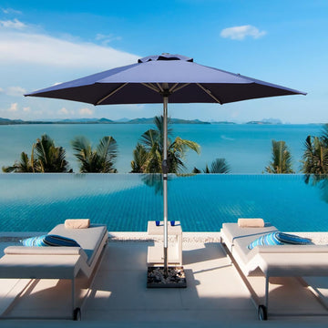 7.5FT Patio Umbrella, Outdoor Table Umbrella with Push Button Tilt and Crank, UV Protection Waterproof Market Sun Umbrella with 8 Sturdy Ribs for Garden, Deck, Backyard, Pool (Navy Blue)