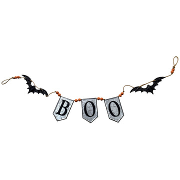 Spooky Iron Boo Banner with Bats for Halloween Decor