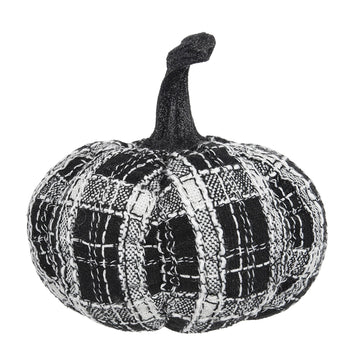 7 Inch Black and White Plaid Fabric Pumpkin for Halloween Decor