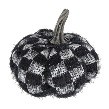 8.3 Inch Black Plaid Fabric Pumpkin Decor Halloween and Fall Home Decoration