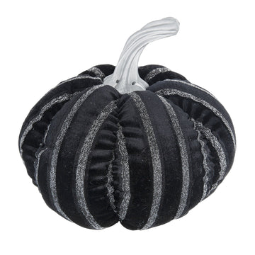7 inch Black and White Striped Fabric Pumpkin Halloween Decor