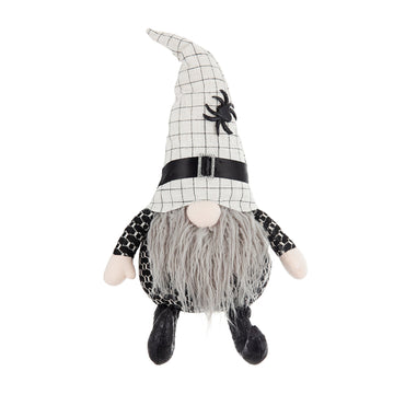 23.5 Inch Fabric Gnome Halloween Sitting Gnome Decor with White Hat and Spider
