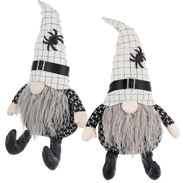 (Set of 2) 23.5 Inch Fabric Gnome Halloween Sitting Gnome Decor with White Hat and Spider