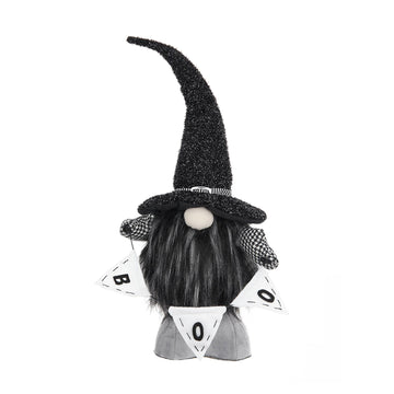 20 inch Black Fabric Halloween Gnome with Boo Banner