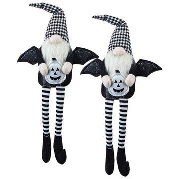 (Set of 2)Halloween Gnome Decor with Wings and Plaid Hat for Indoor Holiday Displays