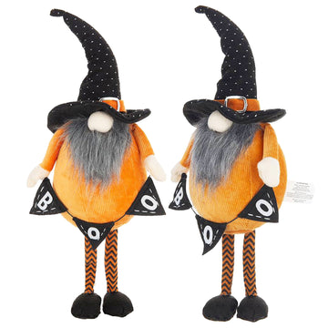 (Set of 2)Halloween Decorating Fabric Standing Orange Gnome with BOO Banner
