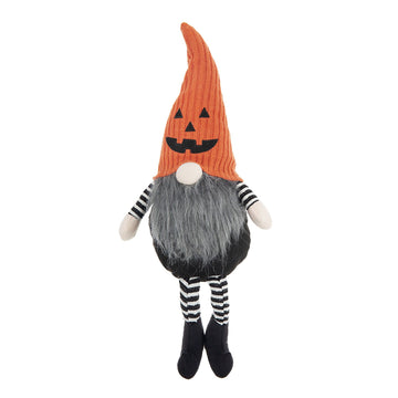 23.5 Inch Seasonal Home Decor Large Halloween Sitting Gnome with Orange Knit Pumpkin Hat