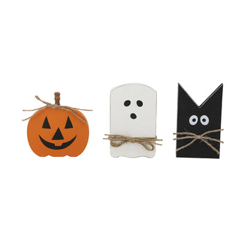 3 Piece Halloween Table Decor Set - Pumpkin, Ghost and Bat Design for Mantle or Dining Room