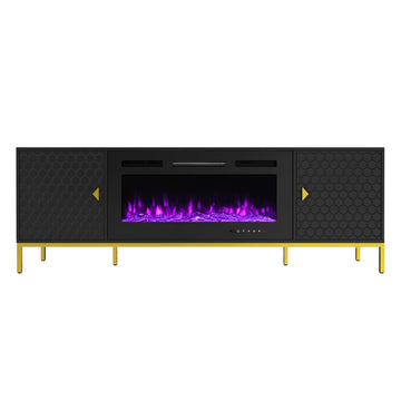 Black TV Stand Fits TVs up to 75 in. with Black 36 in. Electric Fireplace