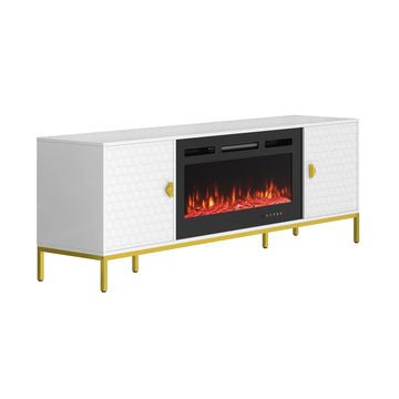 70 inches MDF TV Stand with 36 inches Fireplace and Storage Cabinets