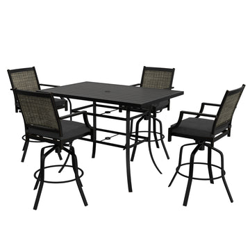 5-Piece Aluminum Frame Outdoor Dining Set with Faux Wood Table Swivel Dining Chairs Outdoor Patio Furniture Set