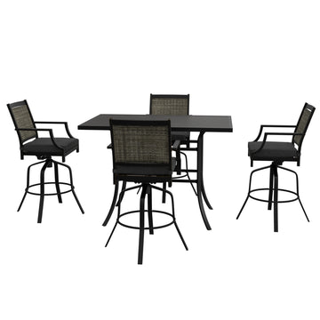 5-Piece Aluminum Frame Outdoor Dining Set with Faux Wood Table Swivel Dining Chairs Outdoor Patio Furniture Set