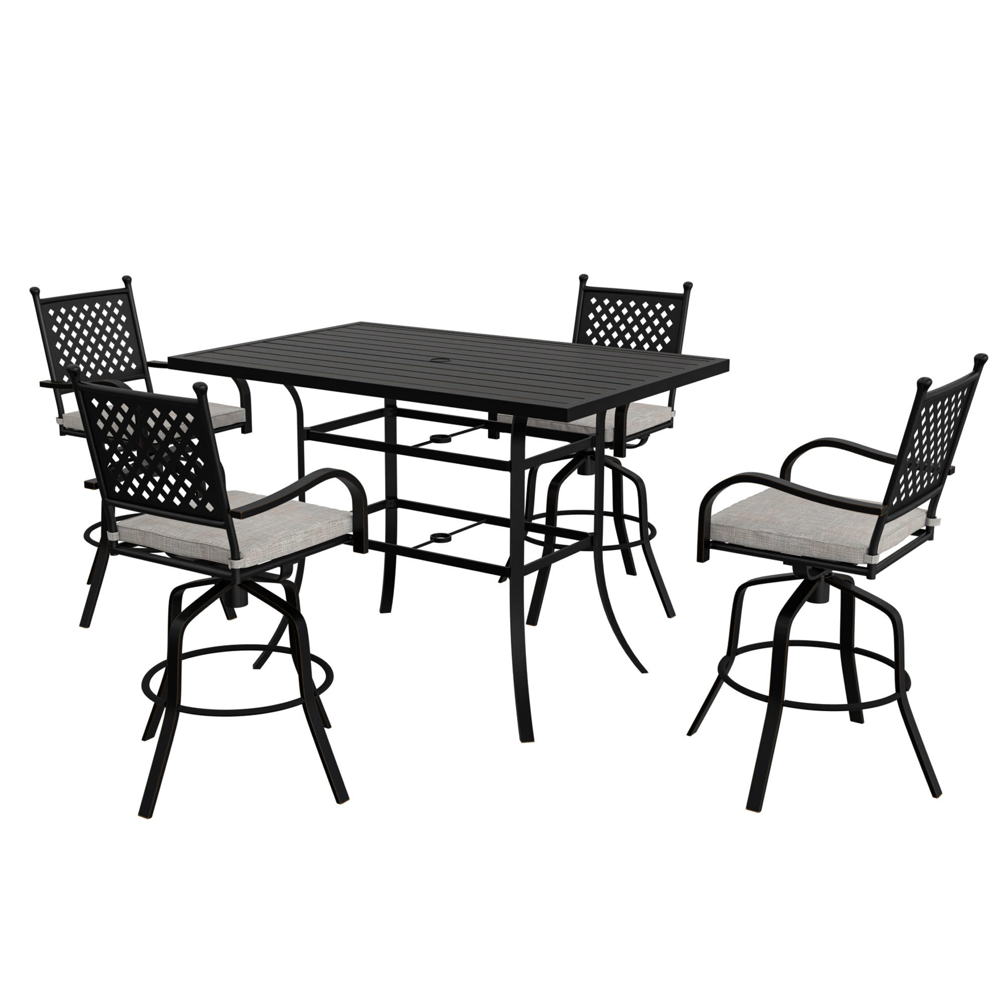 5-Piece Aluminum Frame Outdoor Dining Set with Faux Wood Table Swivel Dining Chairs Outdoor Patio Furniture Set